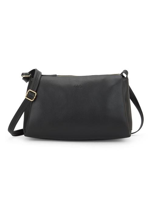 globus women black vegan leather textured rectangular sling bag with adjustable strap - 21541620 -  Standard Image - 0
