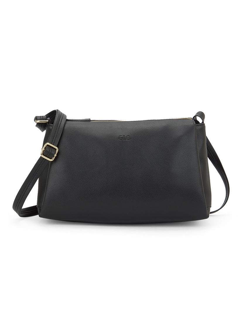 globus women black vegan leather textured rectangular sling bag with adjustable strap - 21541620 -  Zoom Image - 0