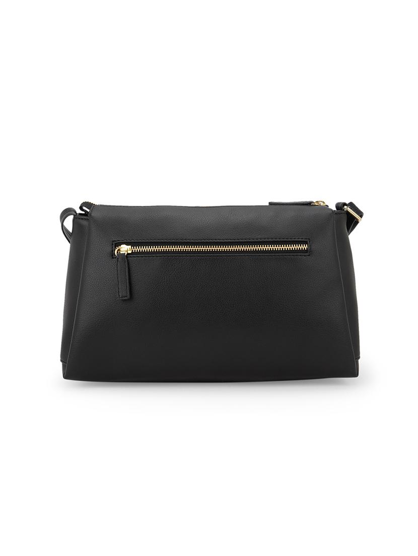 globus women black vegan leather textured rectangular sling bag with adjustable strap - 21541620 -  Standard Image - 1