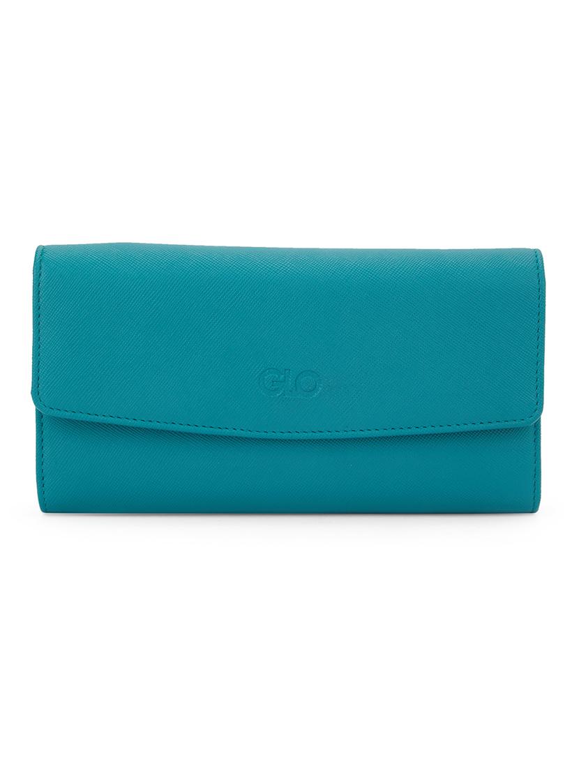 globus women emerald green vegan leather textured envelope wallet with multiple card slots - 21541622 - Zoom Image - 0