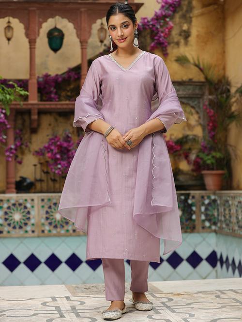 women embroidered v neck suit set - 21541652 - Standard Image - 0