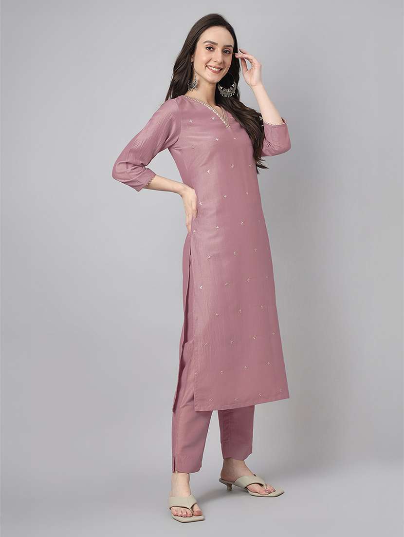 women v neck kurta pant set with dupatta - 21541654 -  Standard Image - 1