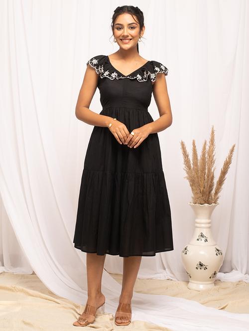 women embroidered fit & flare cut out detailed dress - 21541656 -  Standard Image - 0