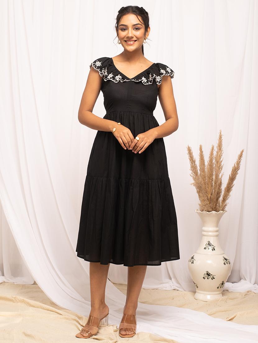 women embroidered fit & flare cut out detailed dress - 21541656 -  Zoom Image - 0