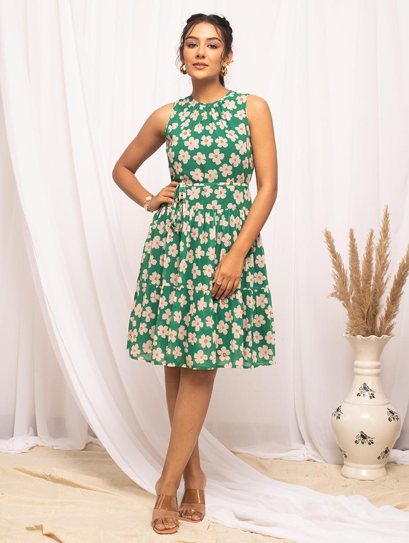 women floral printed sleeveless tiered dress - 21541665 - Zoom Image - 0