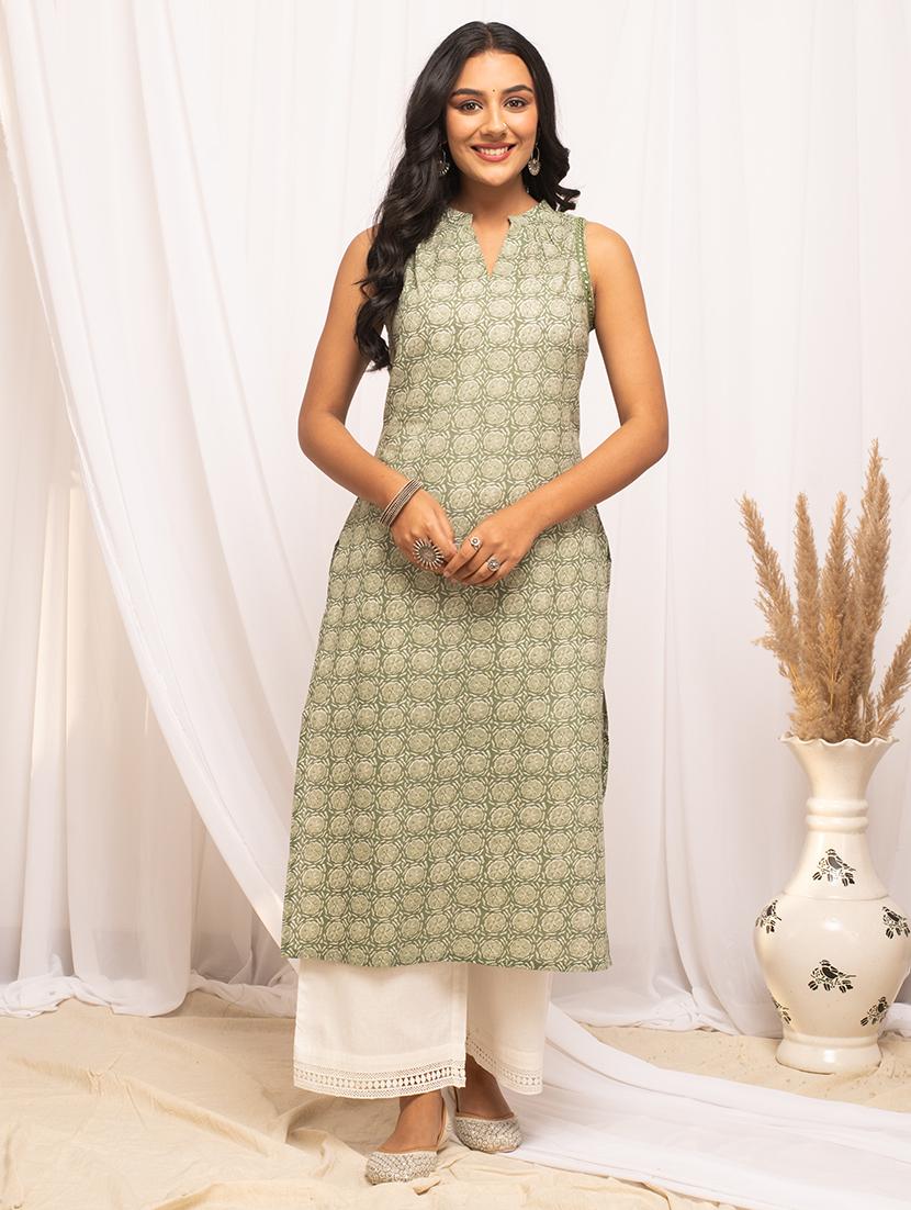 women printed sleeveless straight kurta - 21541670 -  Zoom Image - 0