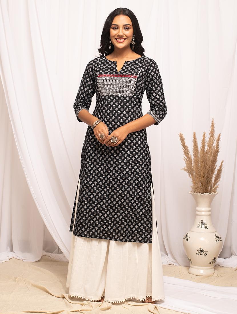 women three quarter sleeve straight kurta - 21541672 - Zoom Image - 0