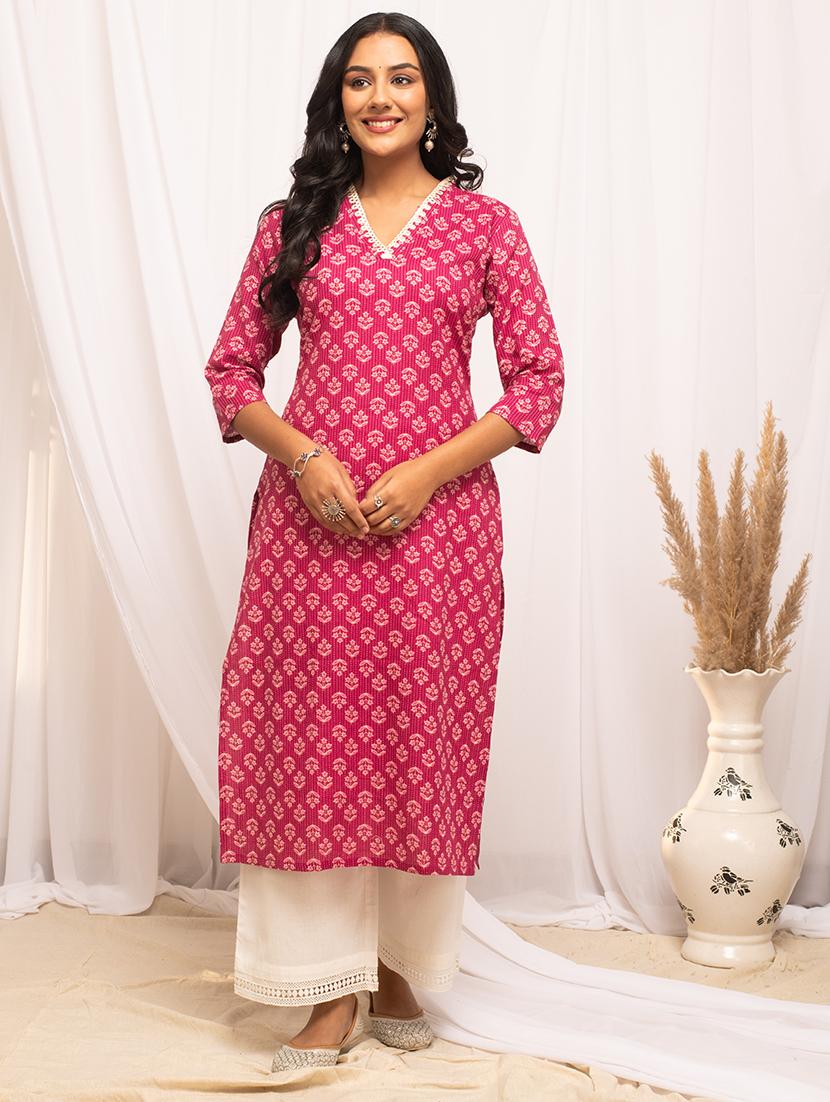 women three quarter sleeve straight kurta - 21541677 - Zoom Image - 0