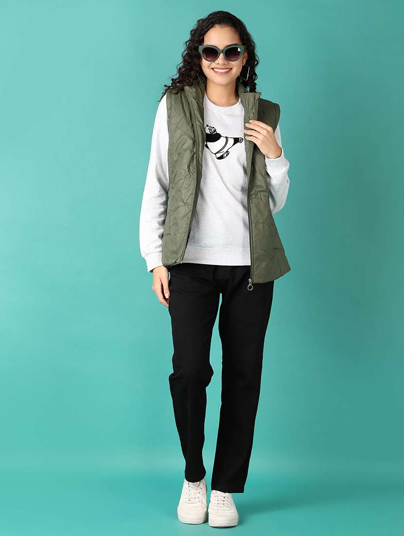 women solid sleeveless bomber jacket - 21542523 -  Standard Image - 4