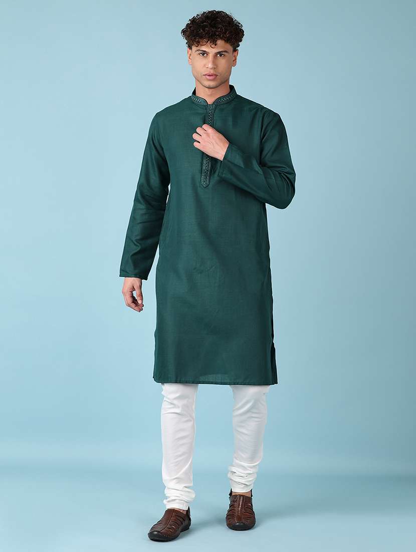 men solid kurta churidar ethnic wear set