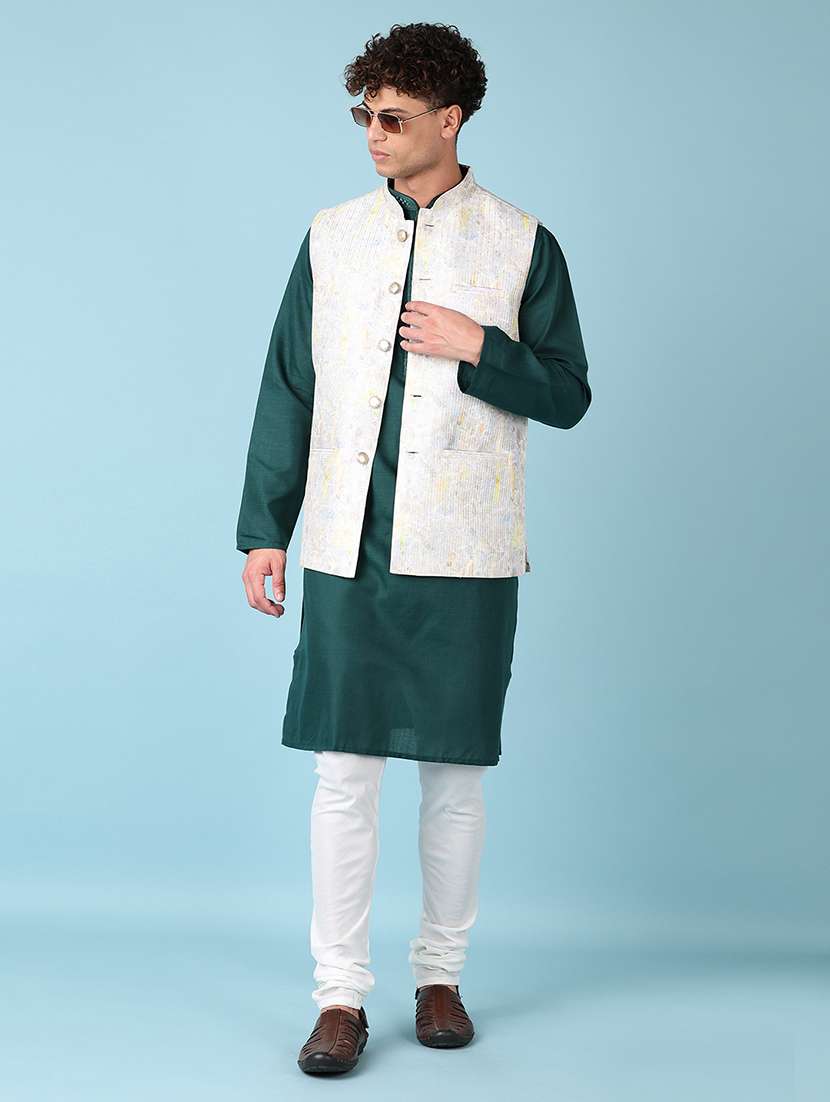 men printed mandarian neck nehru jacket - 21542533 -  Standard Image - 4