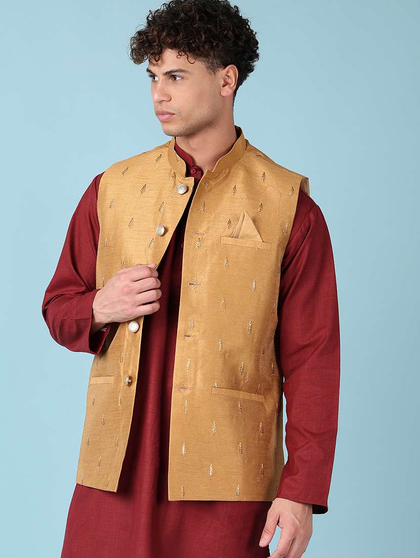 men embroidered mandarian neck nehru jacket - 21542535 -  Standard Image - 1