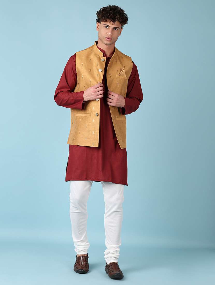 men embroidered mandarian neck nehru jacket - 21542535 -  Standard Image - 4