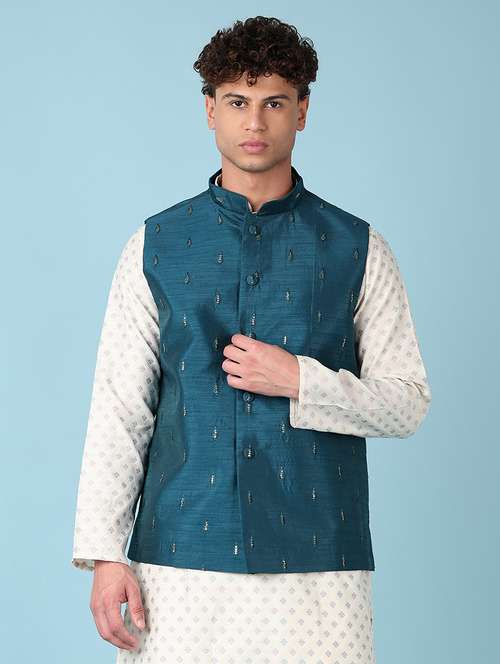 men embroidered mandarian neck nehru jacket - 21542536 - Standard Image - 0
