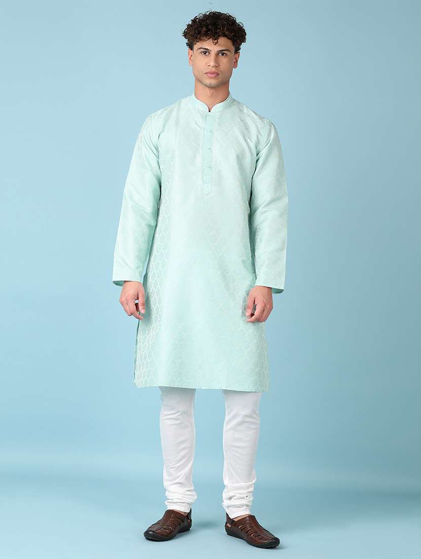 men printed kurta churidar ethnic wear set
