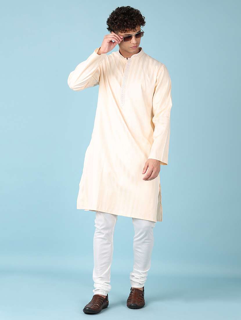 men stripes kurta churidar ethnic wear set - 21542553 -  Standard Image - 1