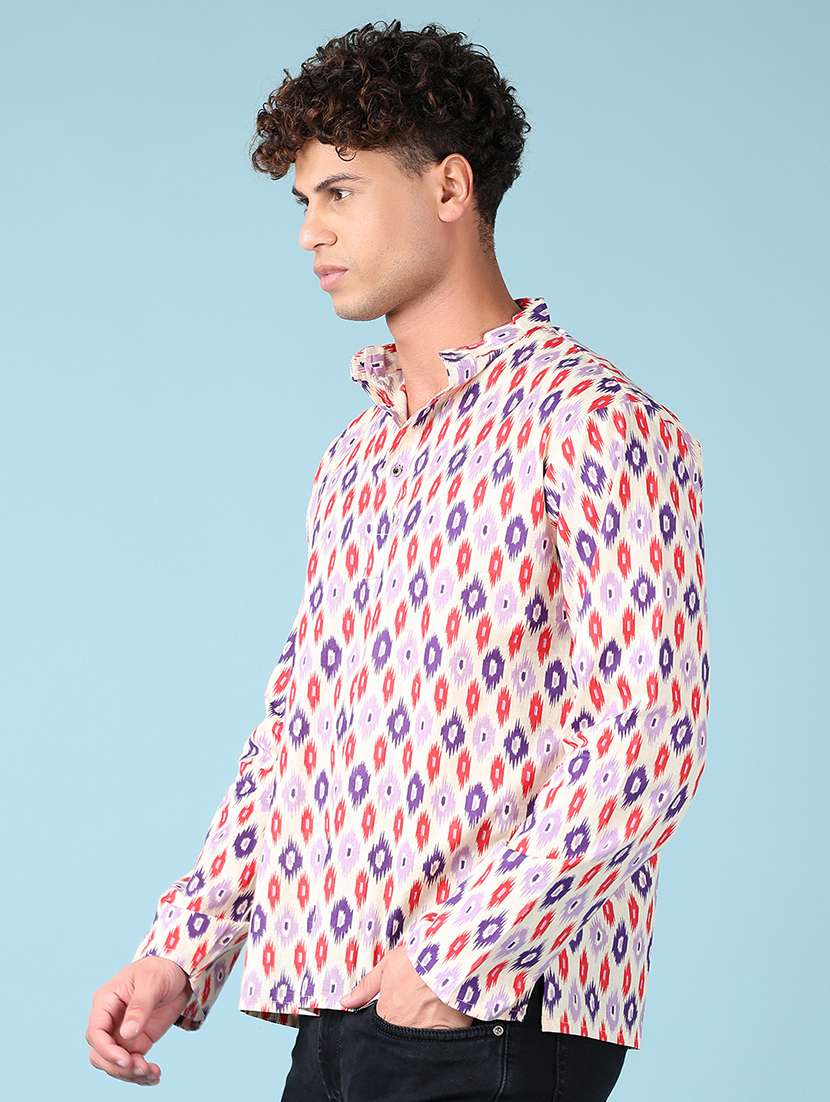 Men Mandarin Neck Printed Short Kurta - 21542577 -  Standard Image - 1