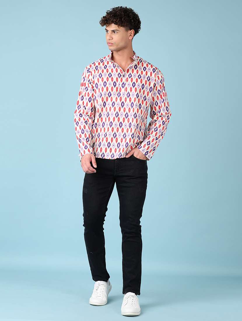 Men Mandarin Neck Printed Short Kurta - 21542577 -  Standard Image - 4