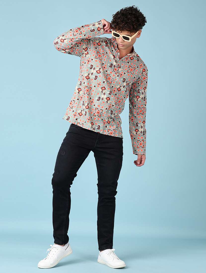 men mandarin neck printed short kurta - 21542578 -  Standard Image - 4