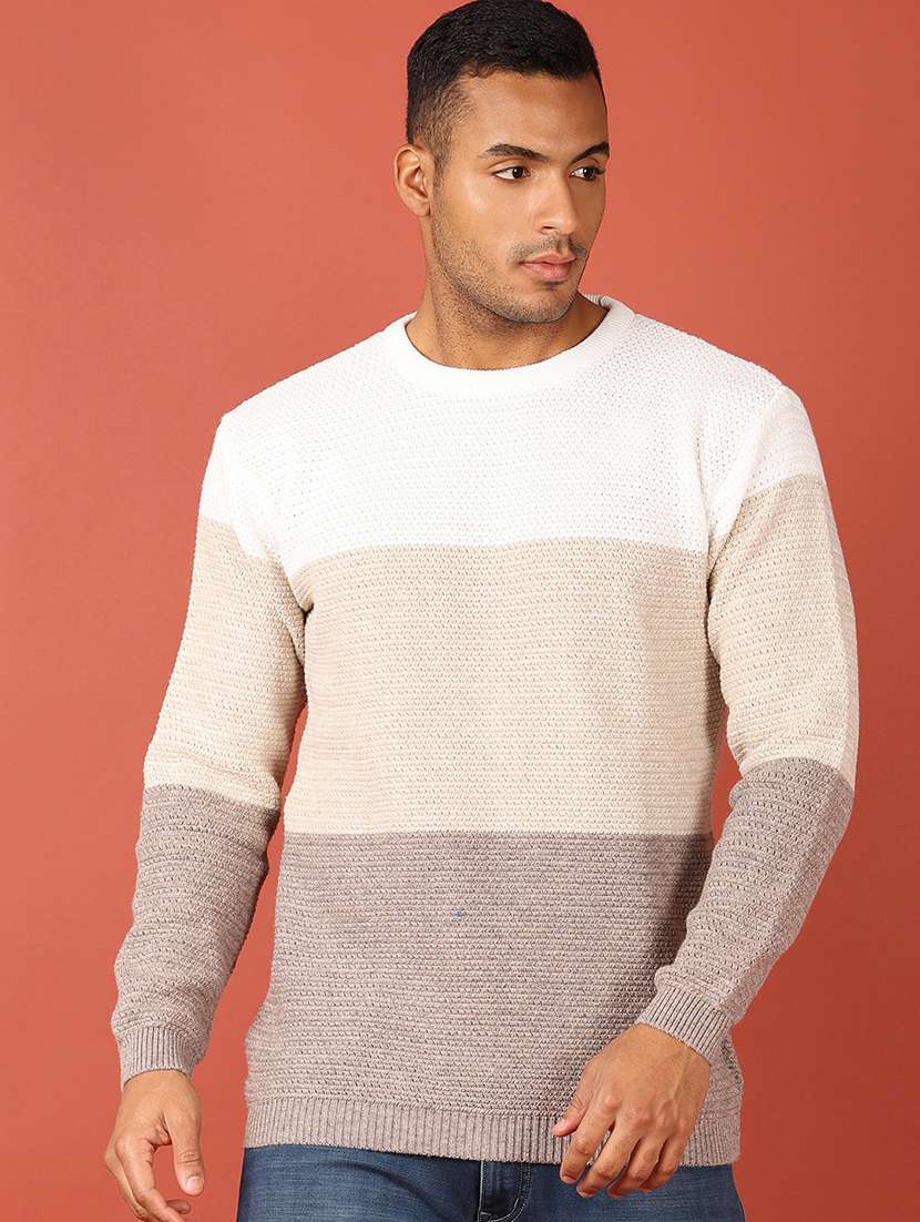 men long sleeves color block pullover