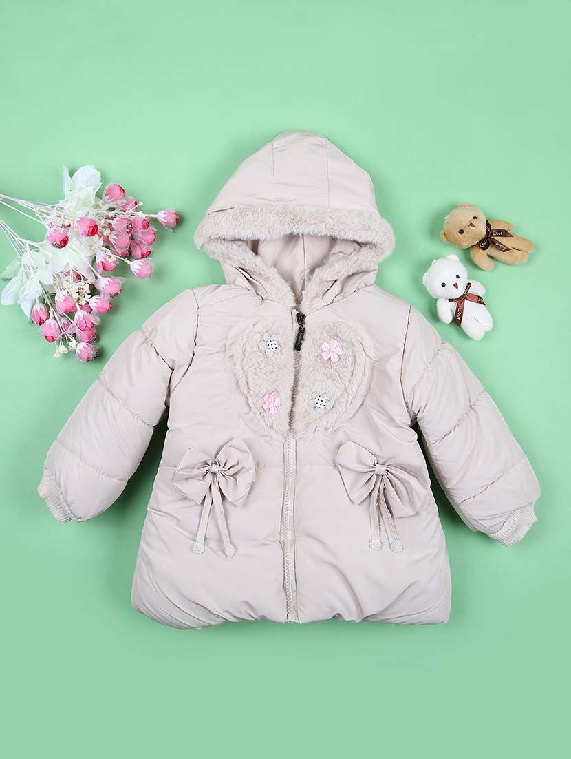 kids solid quilted hooded jacket