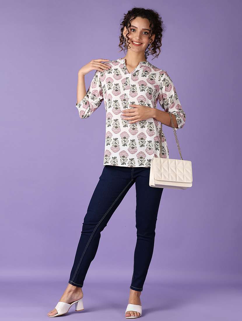 women floral printed notch neck straight top - 21542601 -  Standard Image - 4