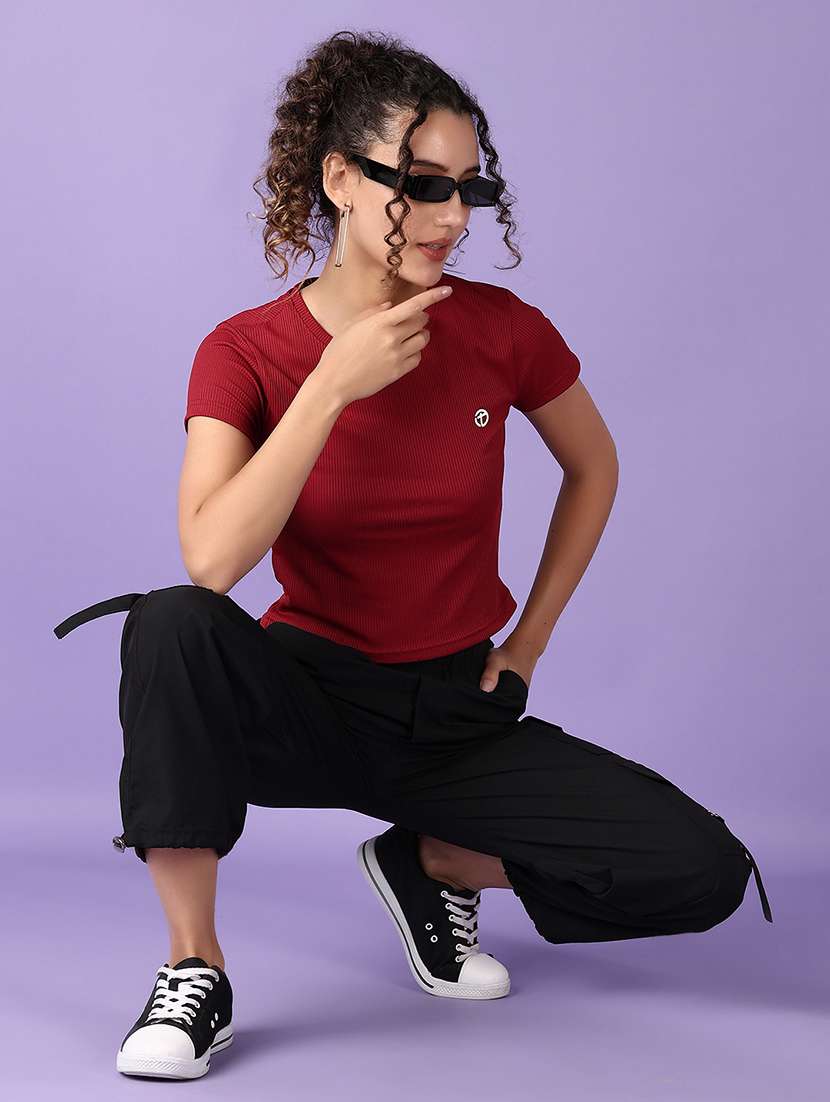 women maroon solid crop t-shirt - 21542655 -  Standard Image - 4
