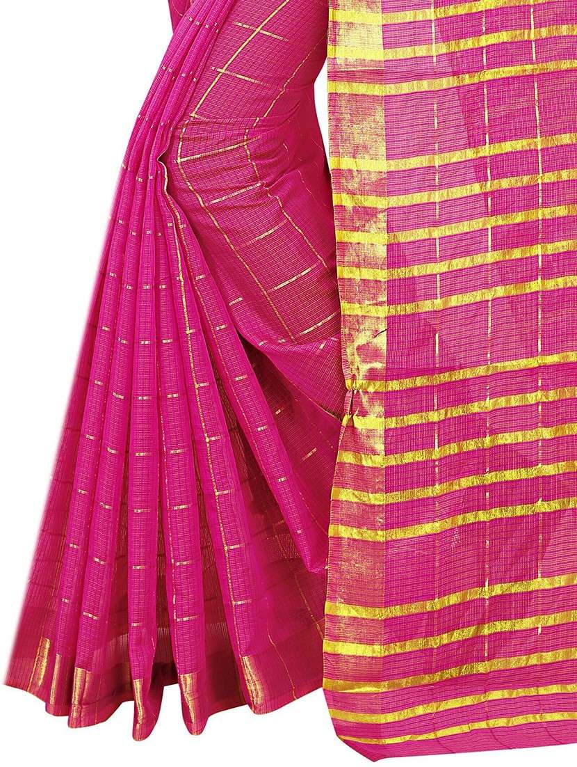 women pink checks bordered saree - 21544056 -  Standard Image - 4