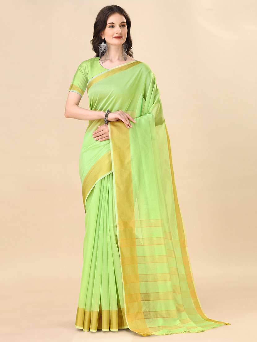 women solid bordered saree