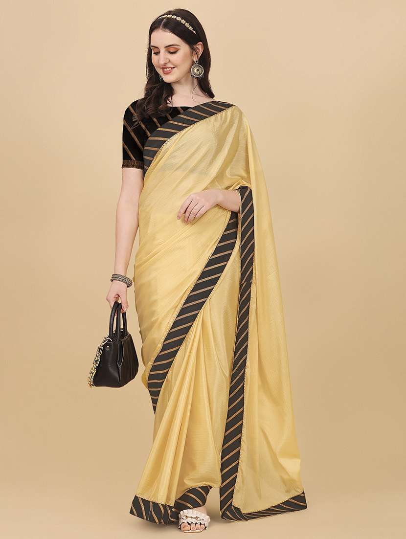 women beige solid lace work saree - 21544119 -  Zoom Image - 0