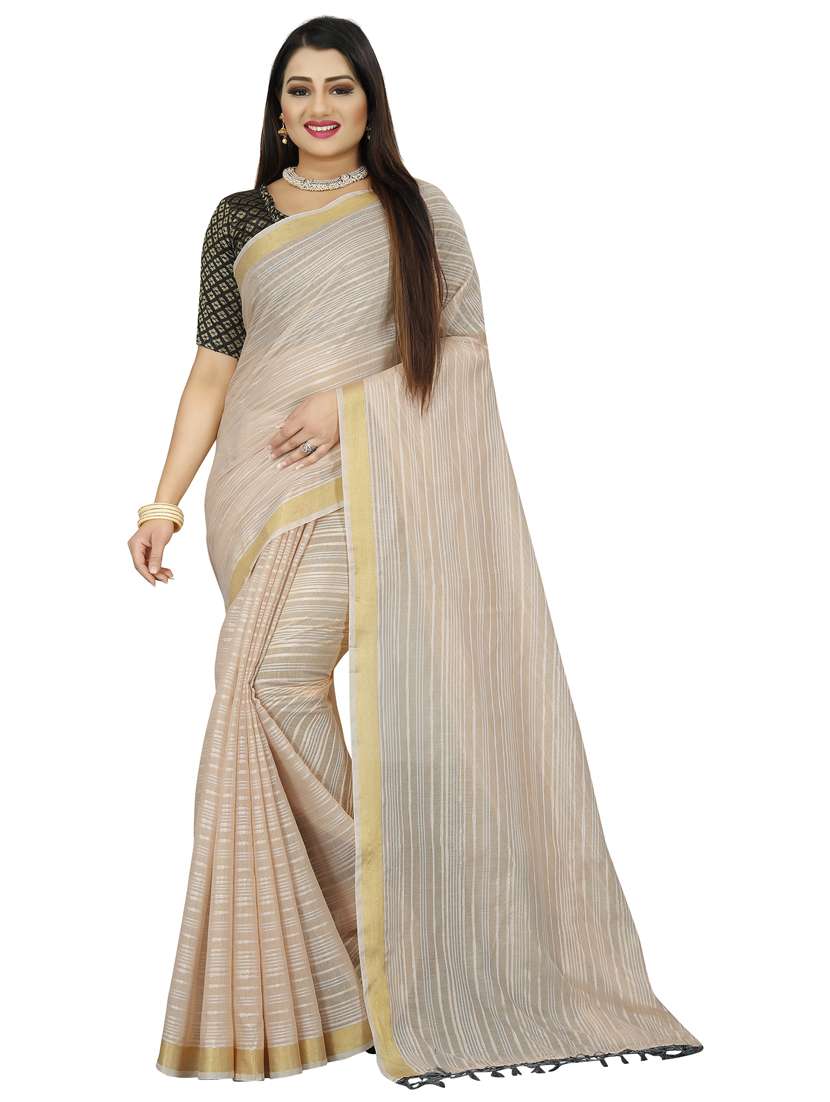 women beige stripes printed saree