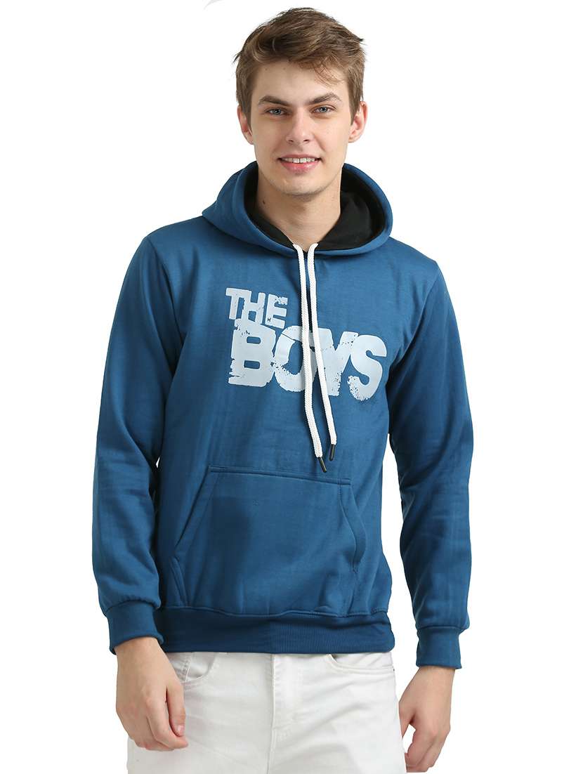 men front print hood neck sweatshirt