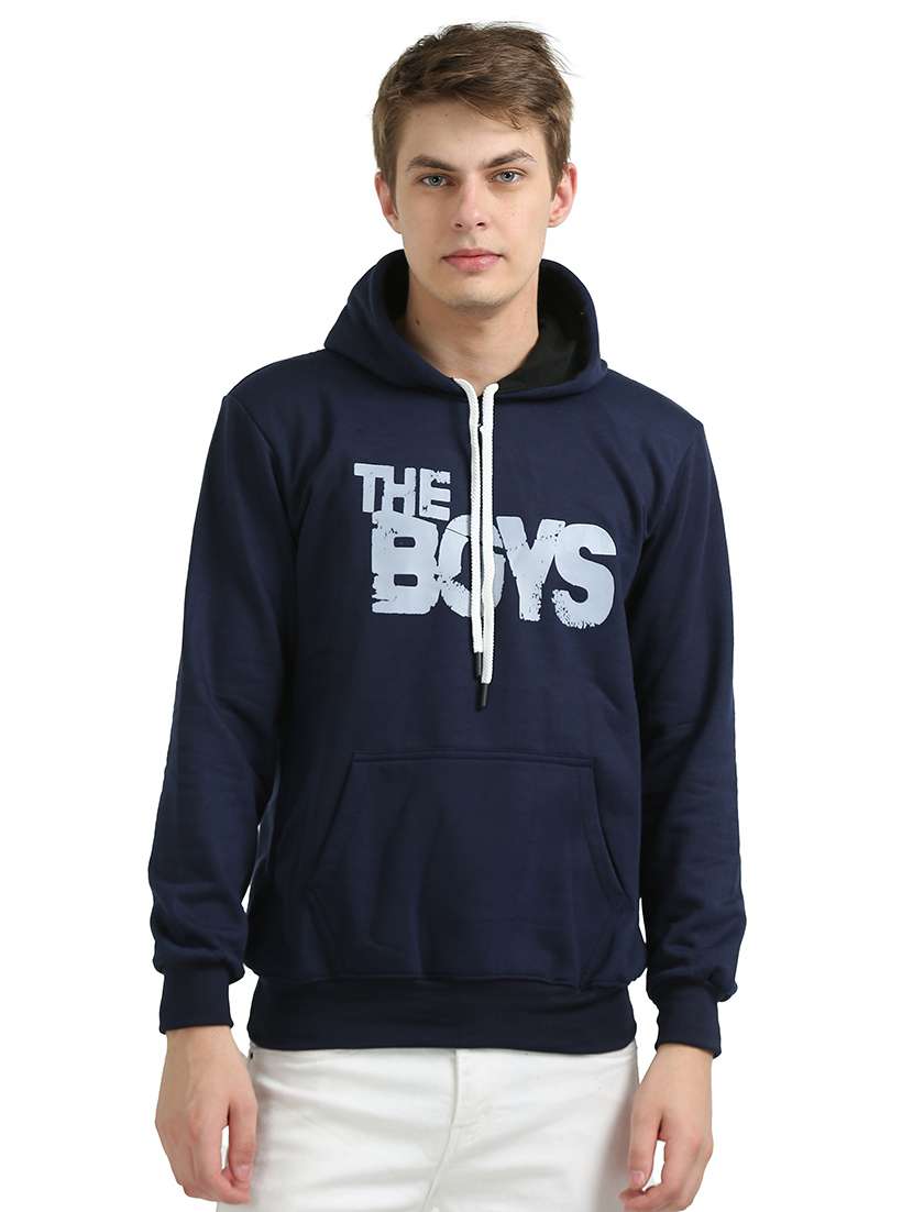 men front print hood neck sweatshirt