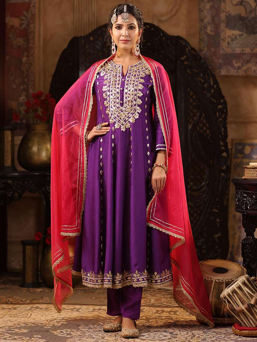 women gota patti kurta pant with dupatta suit set