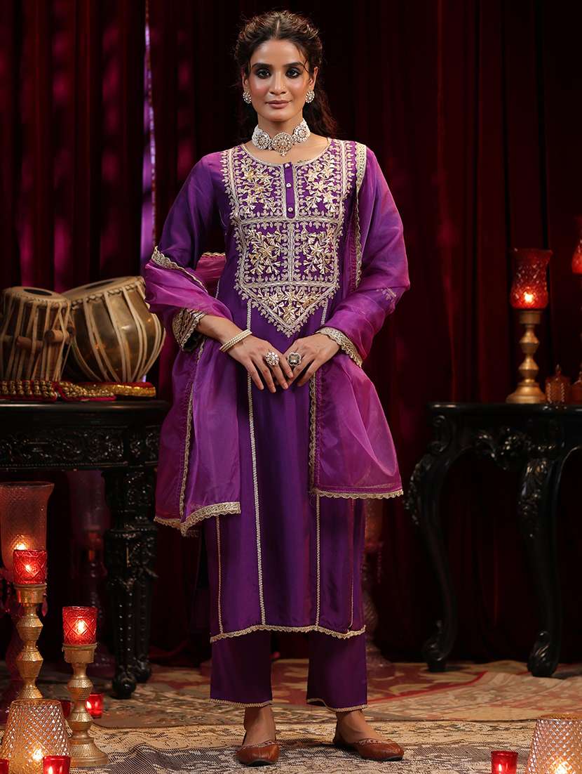 women gota patti kurta pant with dupatta suit set