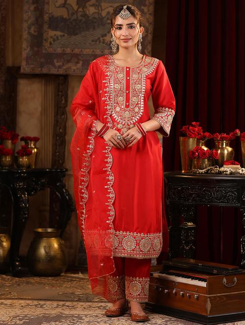 women embroidered kurta pant with dupatta suit set - 21544574 - Standard Image - 0