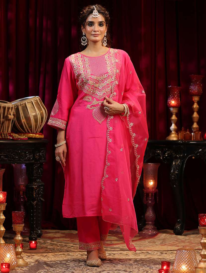 women embroidered kurta pant with dupatta suit set