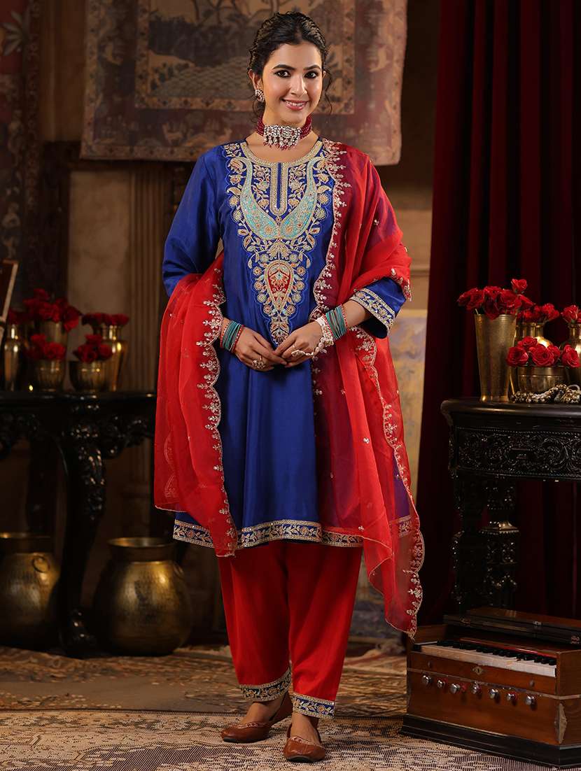 women embroidered kurta salwar with dupatta suit set