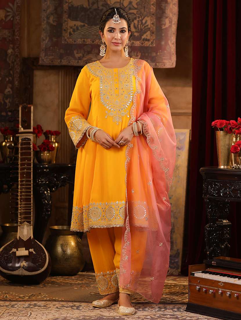 women zari embroidered suit set