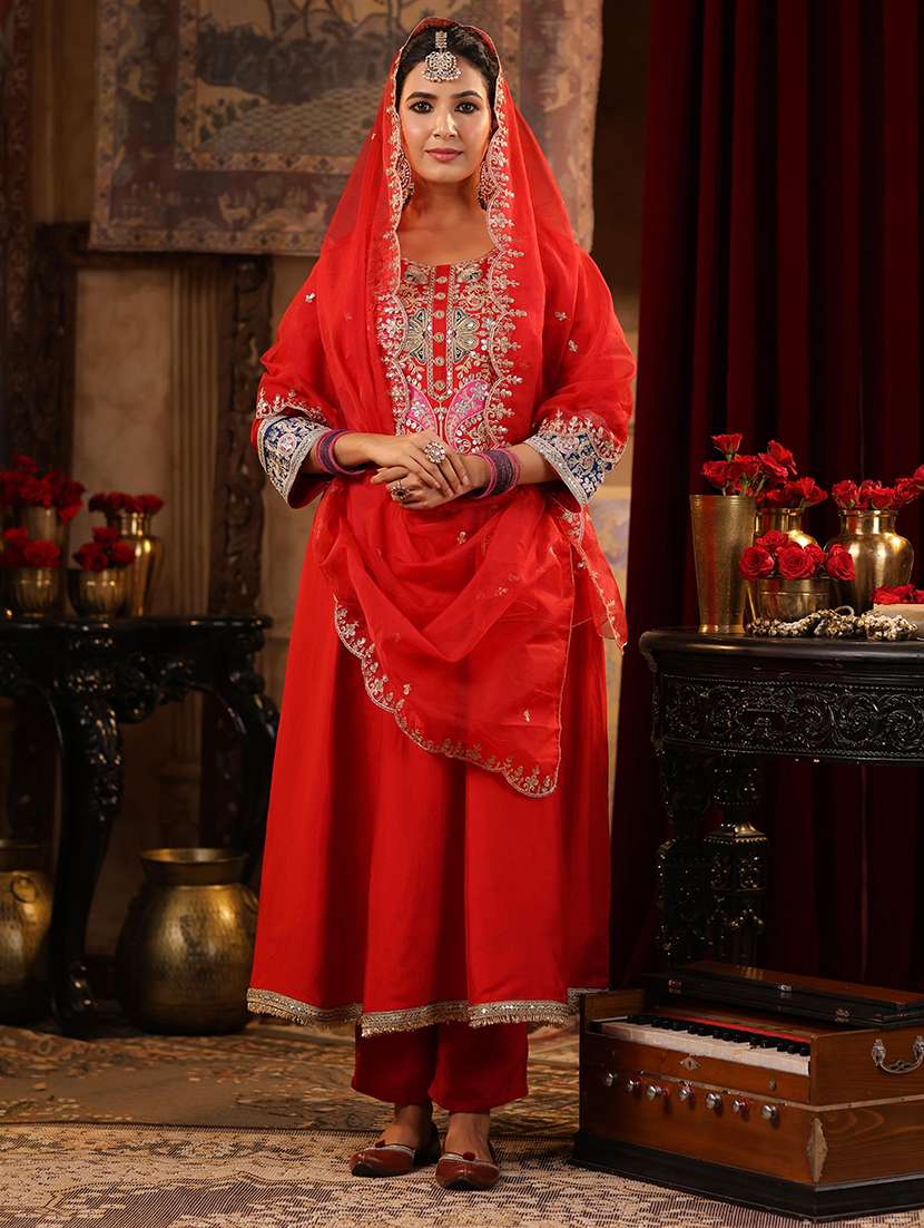 women embroidered kurta pant with dupatta suit set