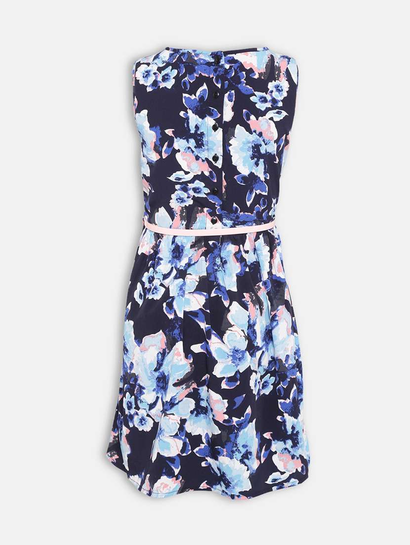 girls blue floral printed fit & flare dress - 21544639 - Standard Image - 1