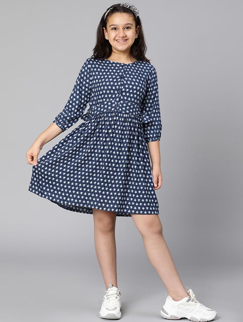 girls blue polka dot printed fit & flare dress - 21544650 - Standard Image - 4