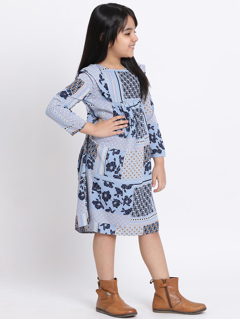 girls blue floral printed fit & flare dress - 21544652 -  Standard Image - 1