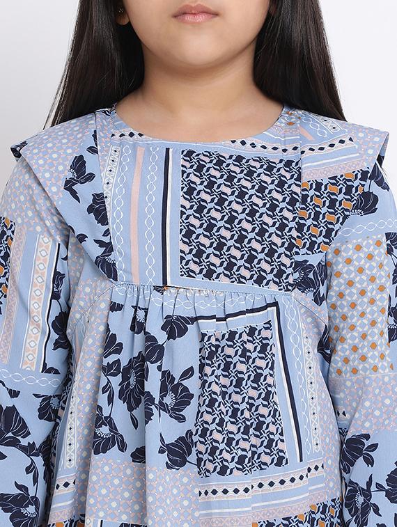 girls blue floral printed fit & flare dress - 21544652 - Standard Image - 4