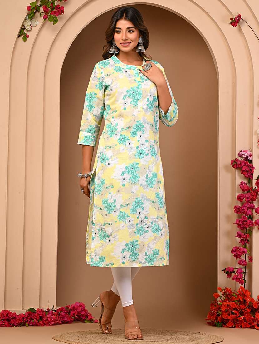 women three quarter sleeve straight kurta - 21544683 - Standard Image - 1