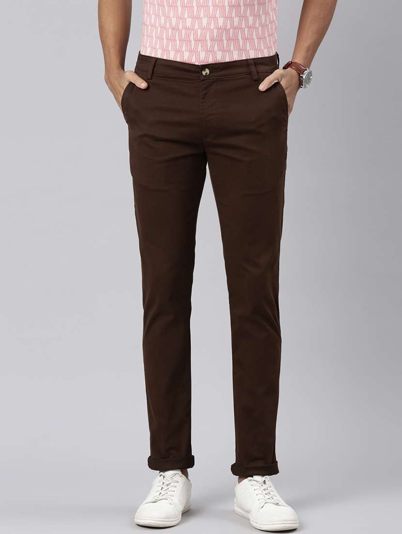 men mid rise solid chinos 