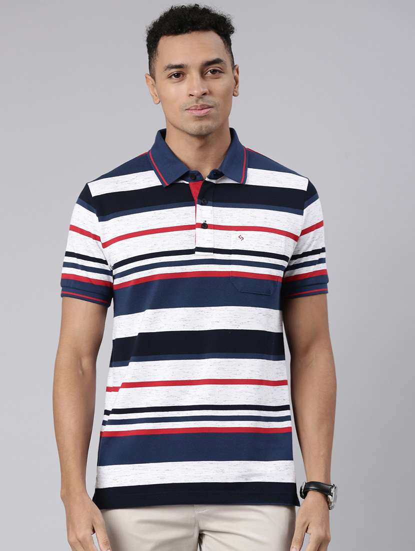 men striped short sleeve polo t-shirt