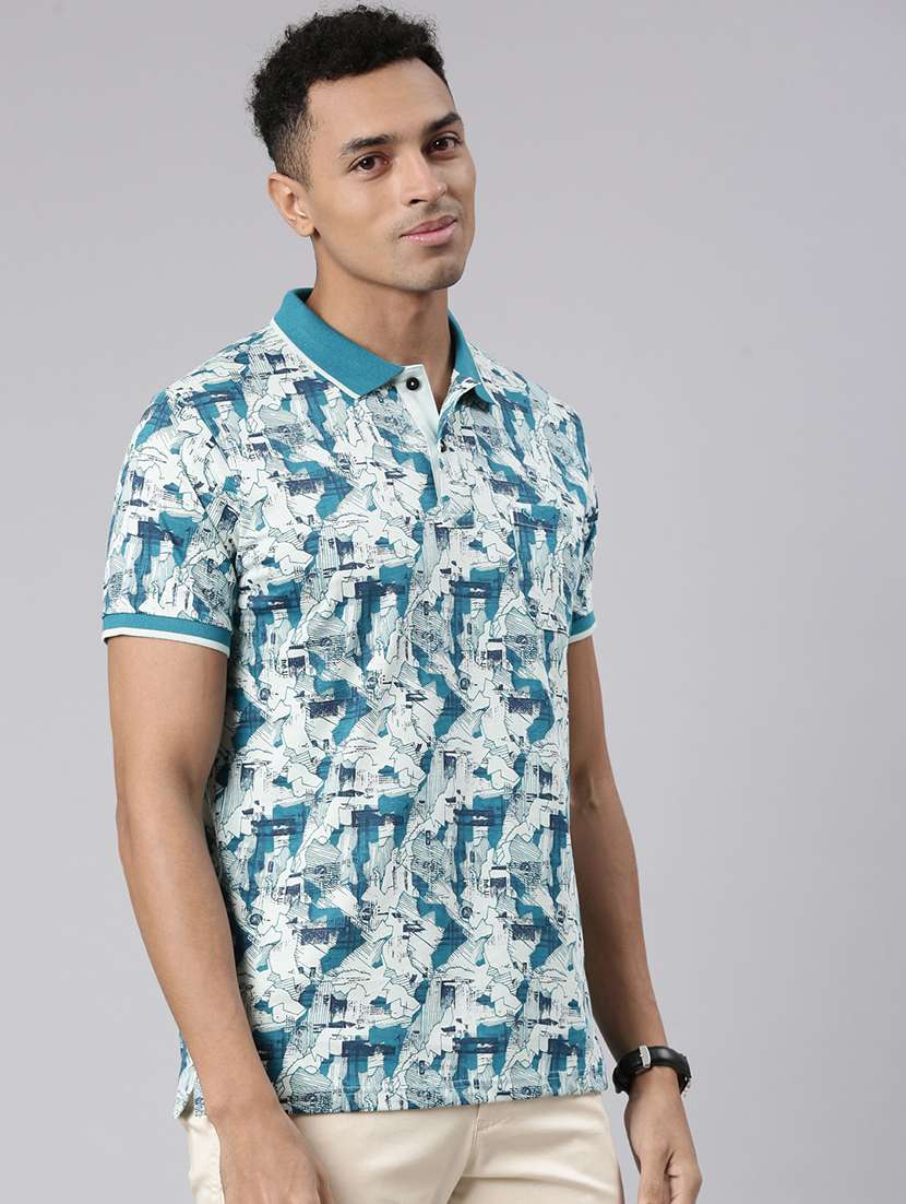 men all over print short sleeve polo t-shirt - 21544715 -  Standard Image - 1