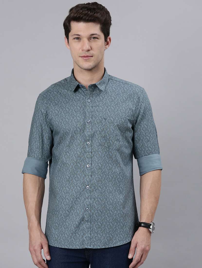 men printed long sleeve casual shirt