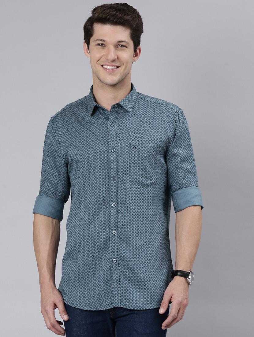 men printed long sleeve casual shirt